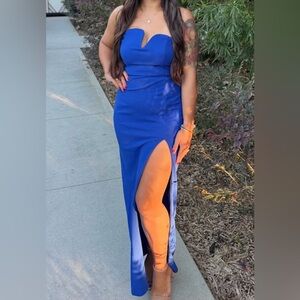 NWT Lulus Iconic Excellence Blue Asymmetrical Strapless Maxi Dress - Size S